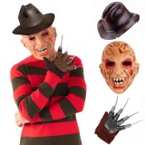 Mens Halloween Costume Knitted Sweater with Brown Hat and Leather Glove Set