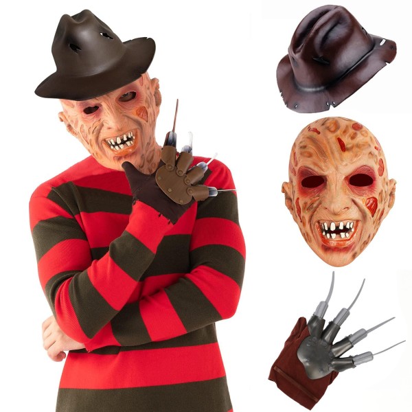 Mens Halloween Costume Knitted Sweater with Brown Hat and Leather Glove Set
