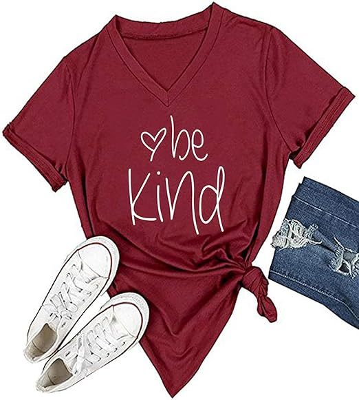 E011 Womens T Shirt Casual Cotton Short Sleeve V-Neck Graphic T-Shirt Tops Tees