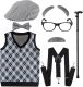 E006 Kids 100 Days of School Costume for Boys - Halloween Old Man Costume Hat, Glasses and Grandpa Vest Set for Child