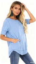 E009 Summer Tops for Women Short Sleeve Side Split Casual Loose Tunic Top