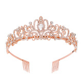 E025  Crowns for Women and Girls, Queen Crystal Gold Silver Tiaras with White Rhinestone and Combs