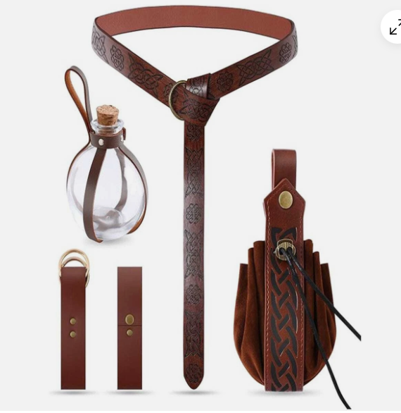 W1923 Medieval Renaissance Costume Belt Potion Bottle Waist Pouch Set