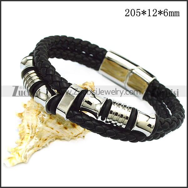 Hot Seller of Black Leather Bracelet with Stainless Steel Accessories