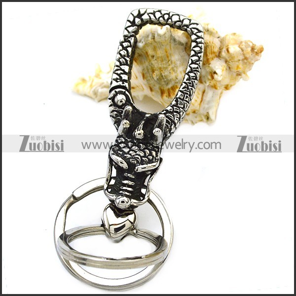 Stainless Steel Dragon Head Double Keyring k000078