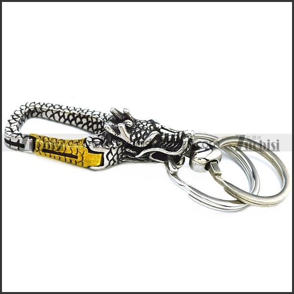 Dragon Head Stainless Steel Double Key Ring k000079