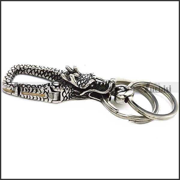Stainless Steel Dragon Head Double Keyring k000078