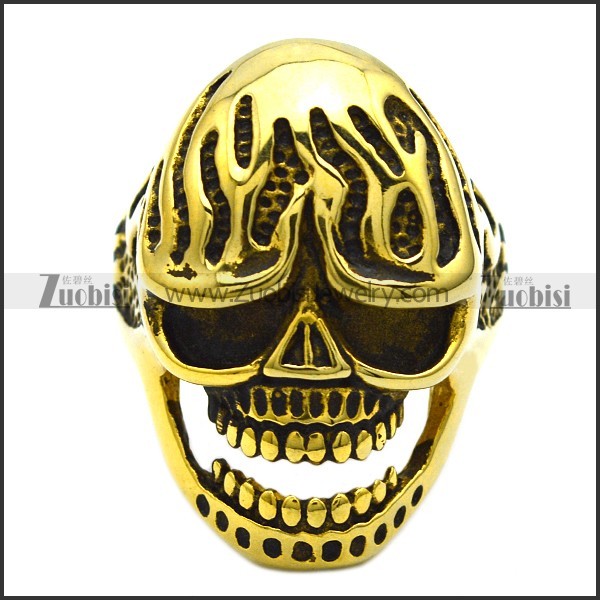 antique gold fire skull ring r001492