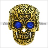 blue rhinestone eyes vintage gold flower skull ring r002005