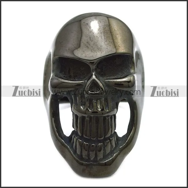 Black Plated Skull Ring with Long Jaw r002388