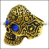 blue rhinestone eyes vintage gold flower skull ring r002005