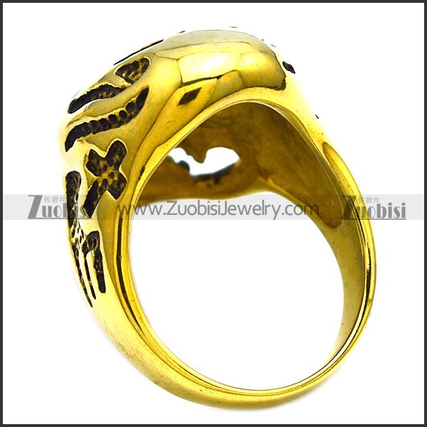 antique gold fire skull ring r001492