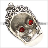 53mm big black skull pendant with 2 clear ruby zircons p001597