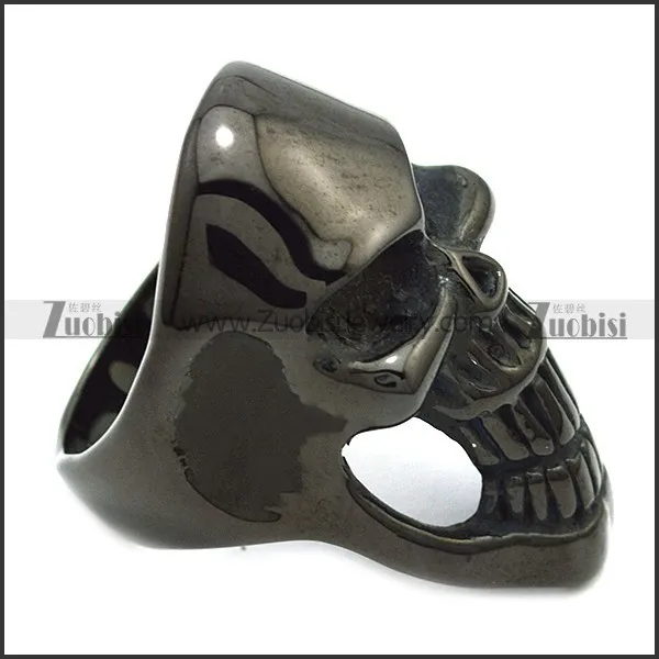 Black Plated Skull Ring with Long Jaw r002388