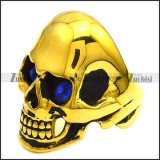 Skull Ring Gold Finishing with Blue Stone Eyes r002009