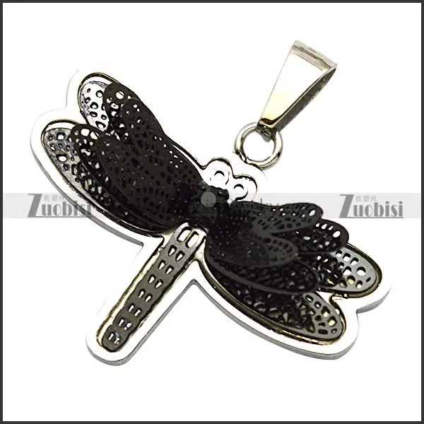 Black Stainless Steel Butterfly Pendant with Stone -JP140060