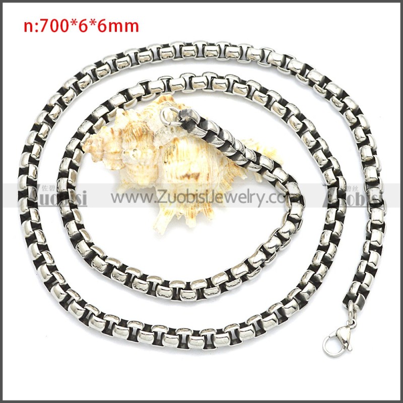 Vintage Round Box Link Necklace Chain n003089SHW6