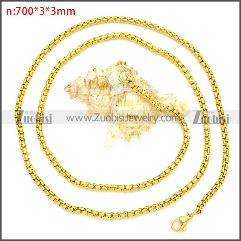 Golden Round Box Link Necklace Chains n003089GW3