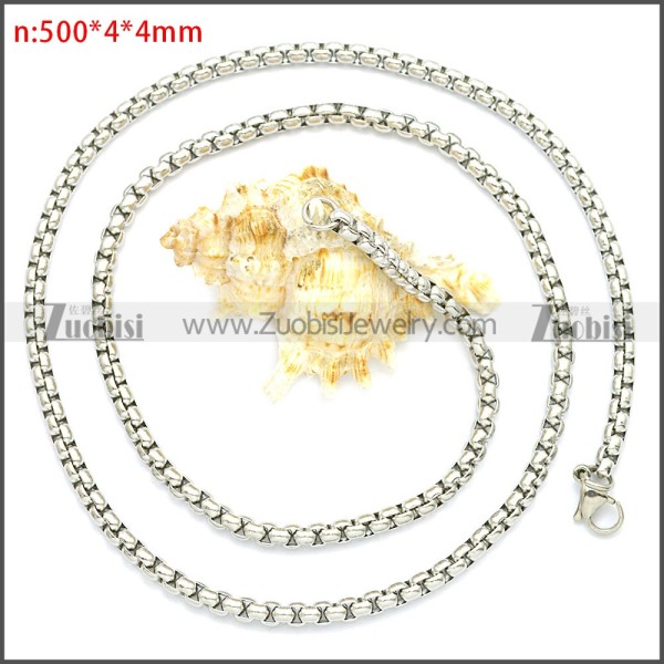 Stainless Steel Round Box Link Chain Necklace n003088SW4