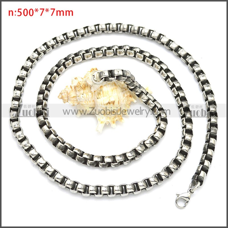 7MM Wide Stainless Steel Round Box Link Necklace Chain n003088SHW7