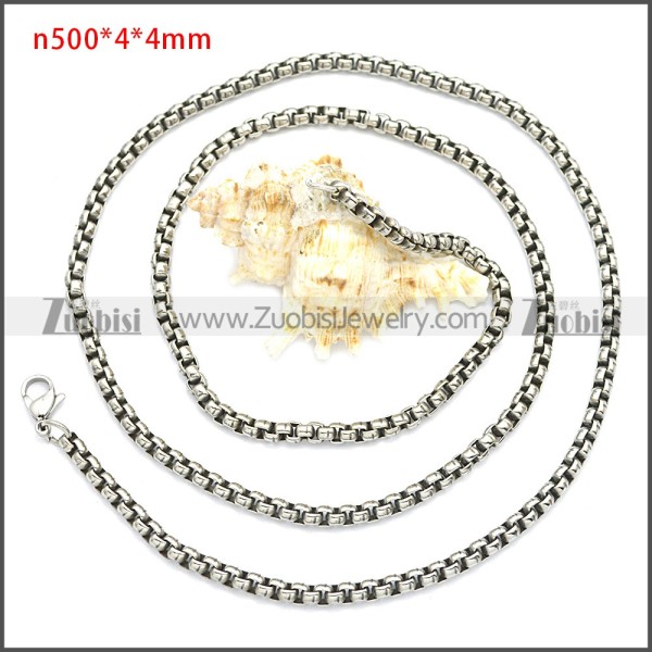 Stainless Steel Round Box Link  Chain Necklace n003088SHW4
