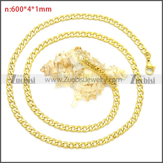 Solid Gold Stainless Steel Flat Curb Chain Neckalce n003085GW4