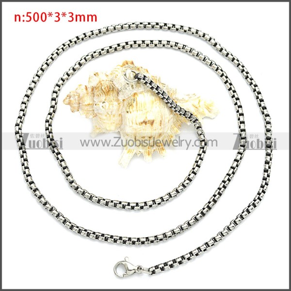 Stainless Steel Round Box Link  Chain Necklace n003088SHW3