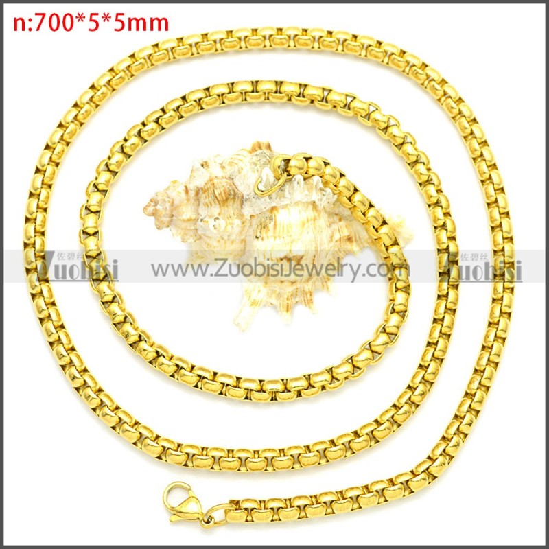 5MM Yellow Gold Plated Round Box Link Necklace Chains n003089GW5