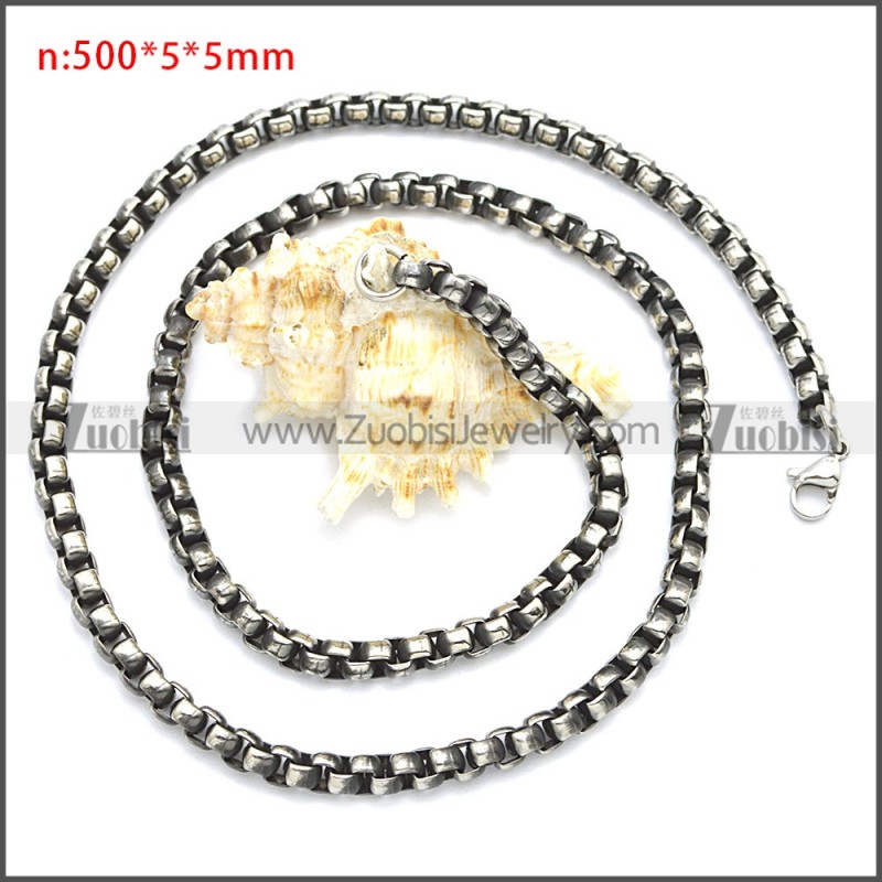 Stainless Steel Round Box Link  Chain Necklace n003088SHW5