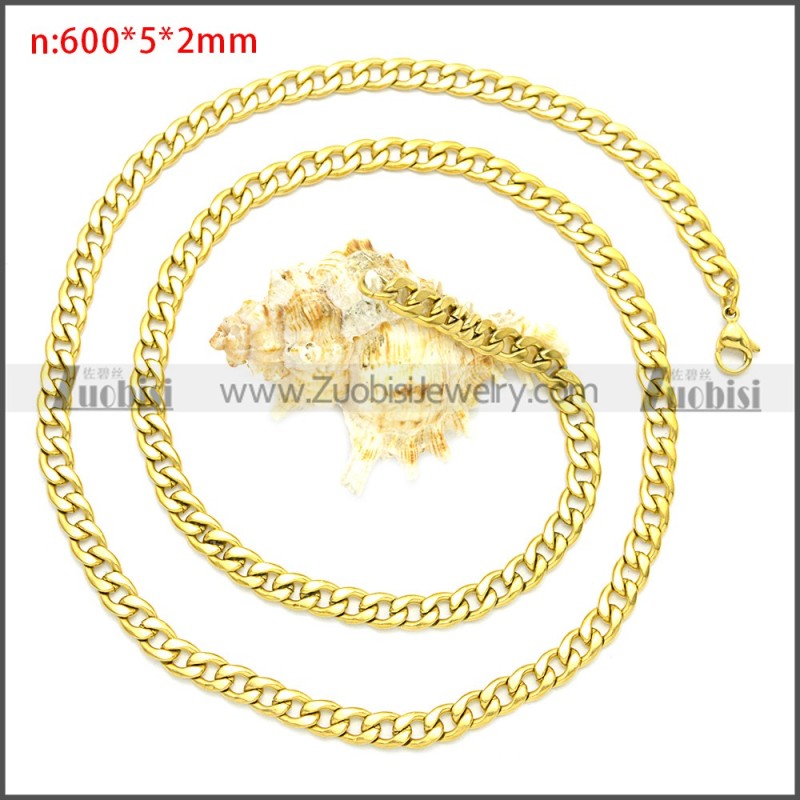 18k Gold Plated 316L Non Tarnish Mens Curb Cuban Link Chain Necklace n003085GW5