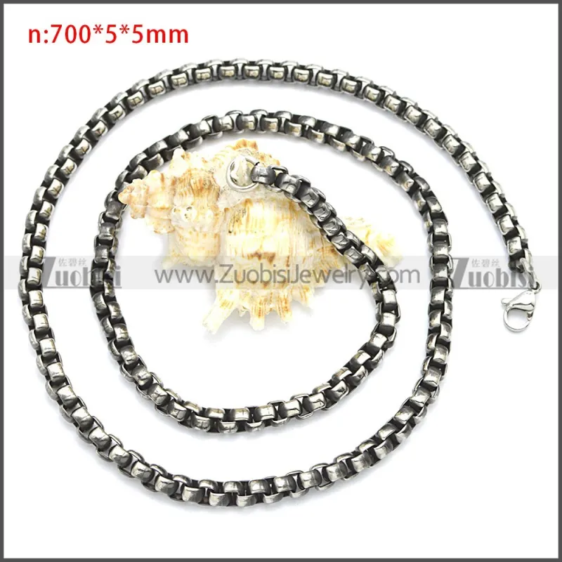 Vintage Round Box Link Chain n003089SHW5