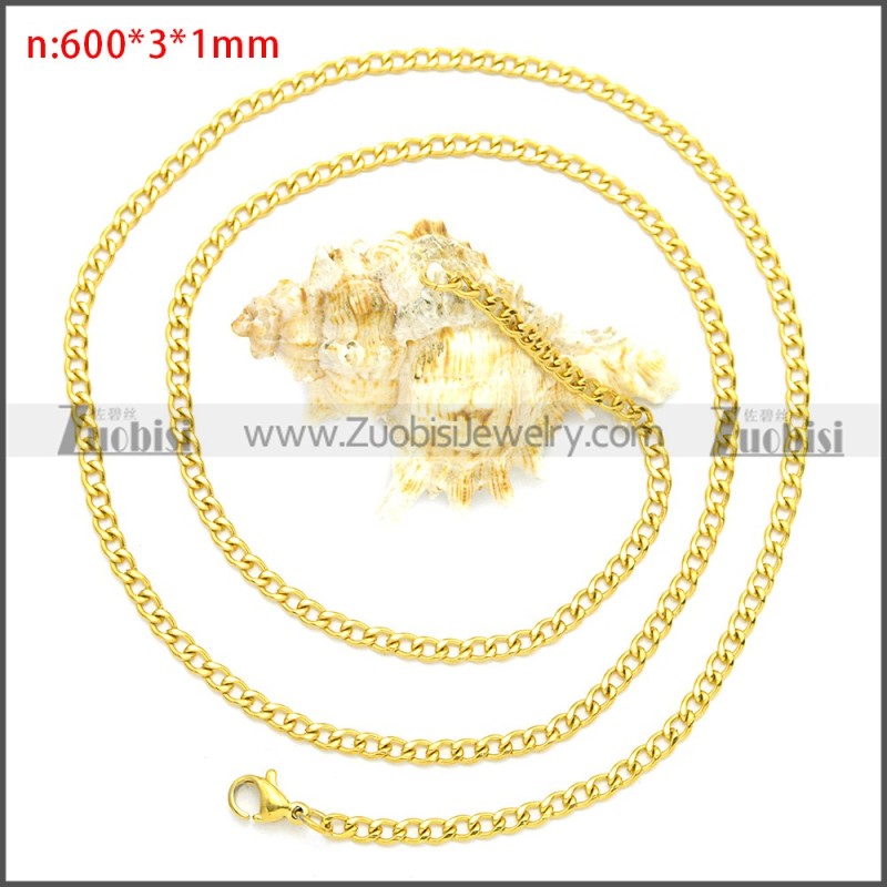 Gold Plated Stainless Steel Curb Chain Necklace n003085GW3