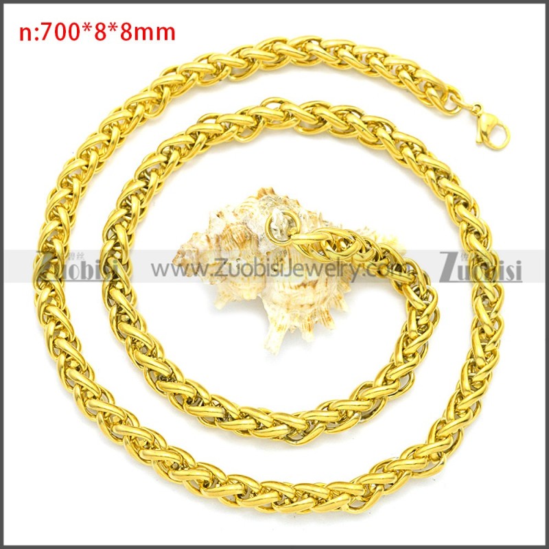 Gold Plated Stainless Steel Wheat Chain Neckalce n003095GW8