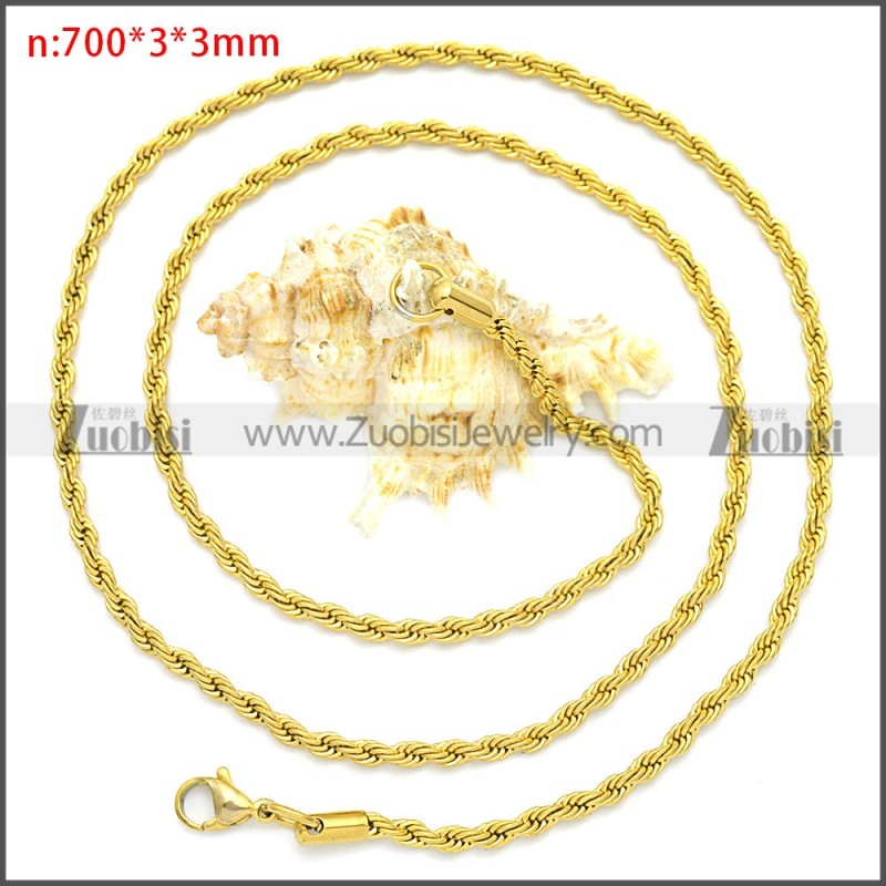 Golden Stainless Steel Rope Chain Neckalce n003097GW3
