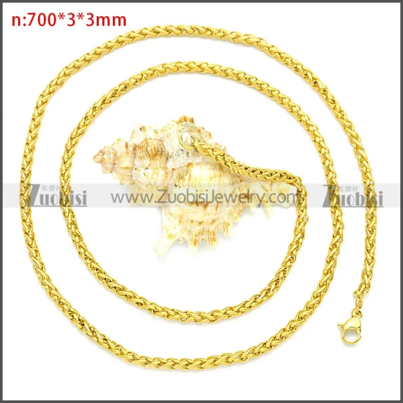 Gold Plated Stainless Steel Wheat Chain Neckalce n003095GW3