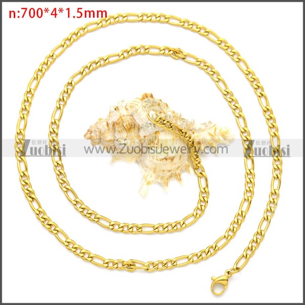 Gold Plating Stainless Steel Figaro Chain Neckalce n003093GW4