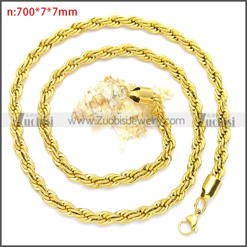 7MM Gold Plated Stainless Steel Rope Chain Neckalce n003097GW7