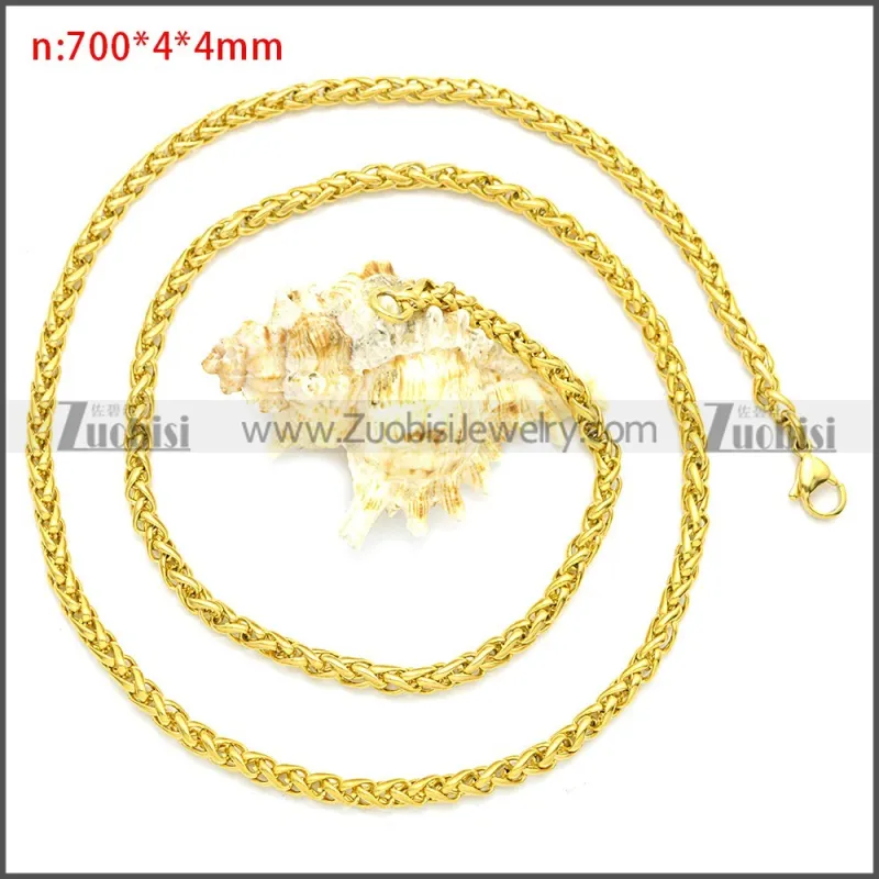 Gold Plated Stainless Steel Wheat Chain Neckalce n003095GW4