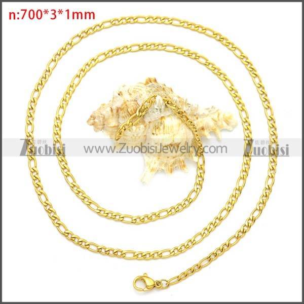 Yellow Gold Plating Stainless Steel Figaro Chain Neckalce n003093GW3