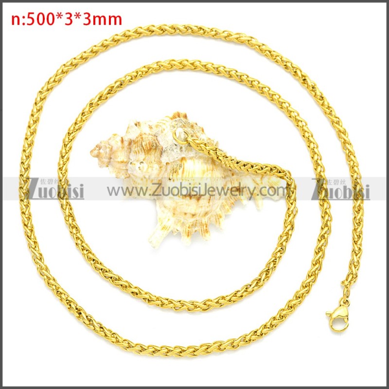 Golden Stainless Steel Wheat Chain Neckalce n003094GW3