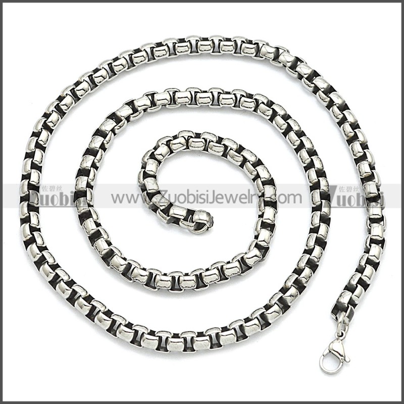 3MM Wide Vintage Round Box Link Necklace Chains n003089SHW3