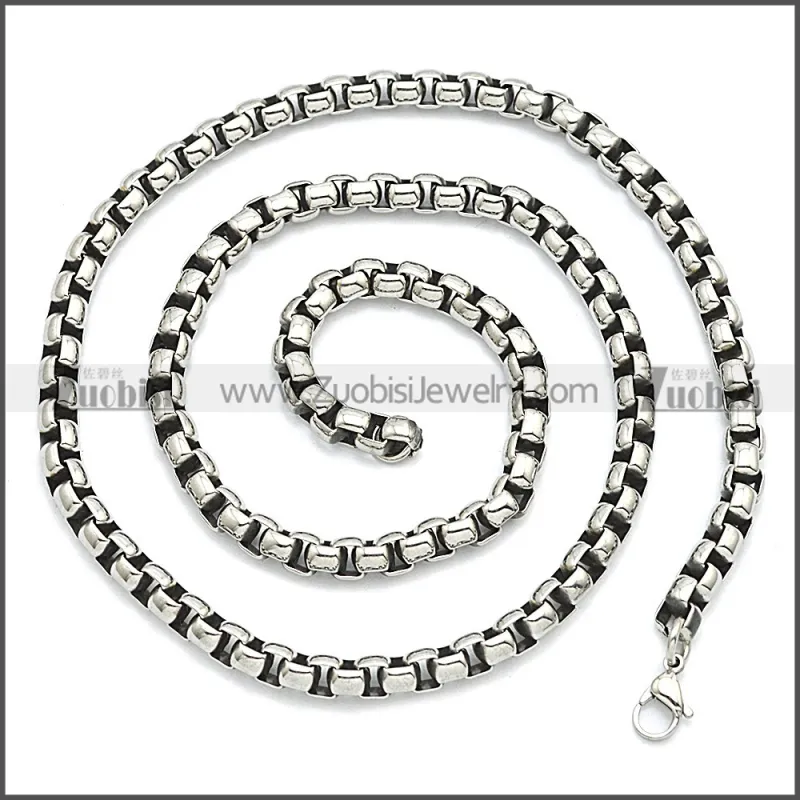 Vintage Round Box Link Necklace Chain n003089SHW6