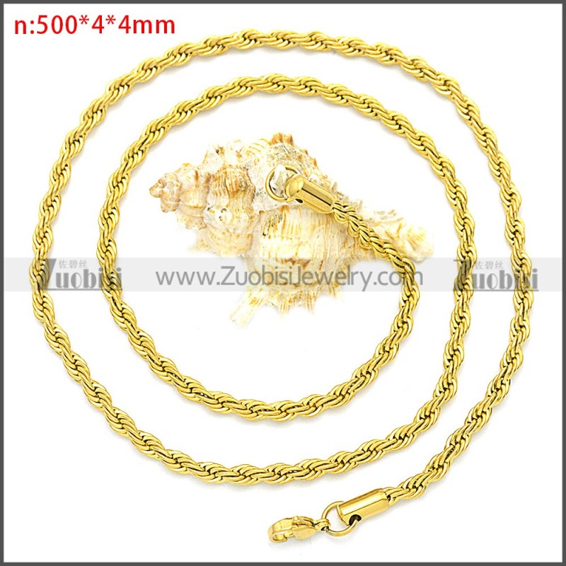 Golden Stainless Steel 4mm Twisted Rope Chain Neckalce n003096GW4