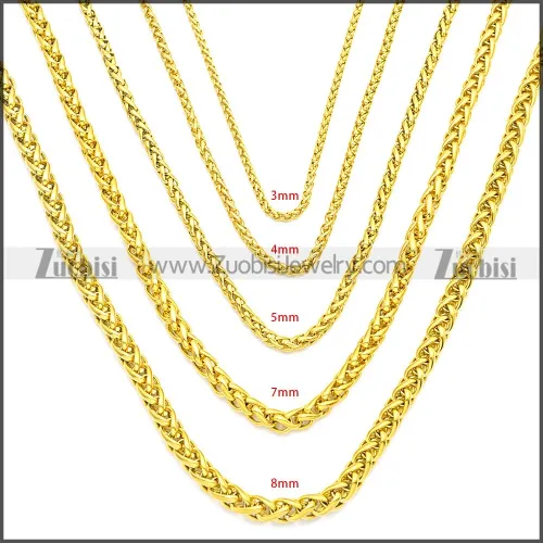 Golden Stainless Steel Wheat Chain Neckalce n003094GW8