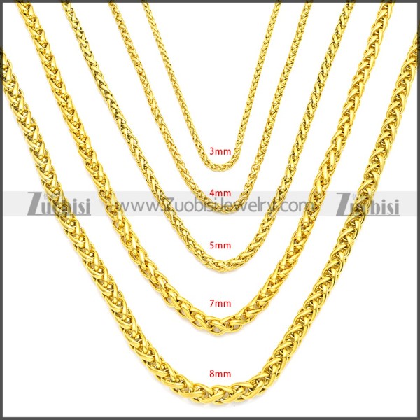 Gold Plated Stainless Steel Wheat Chain Neckalce n003095GW8