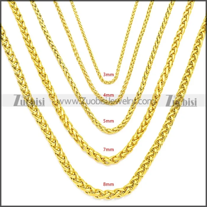 Gold Plated Stainless Steel Wheat Chain Neckalce n003095GW7