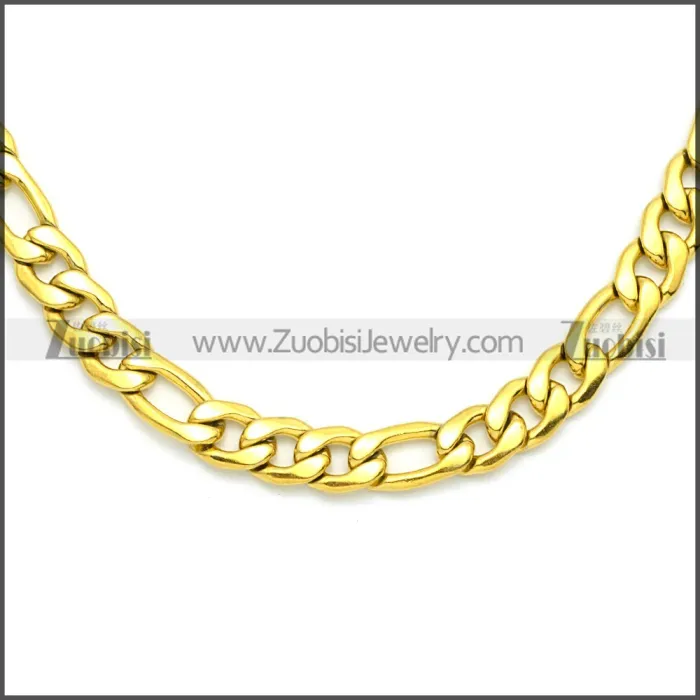 Gold Plated Stainless Steel Figaro Chain Neckalce n003092GW8