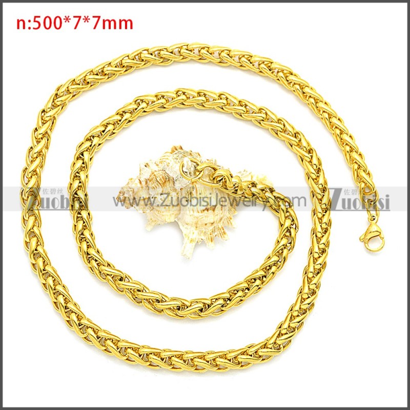 Golden Stainless Steel Wheat Chain Neckalce n003094GW7