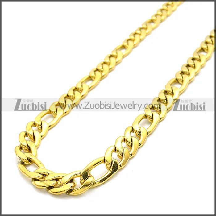 Gold Plated Stainless Steel Figaro Chain Neckalce n003092GW8