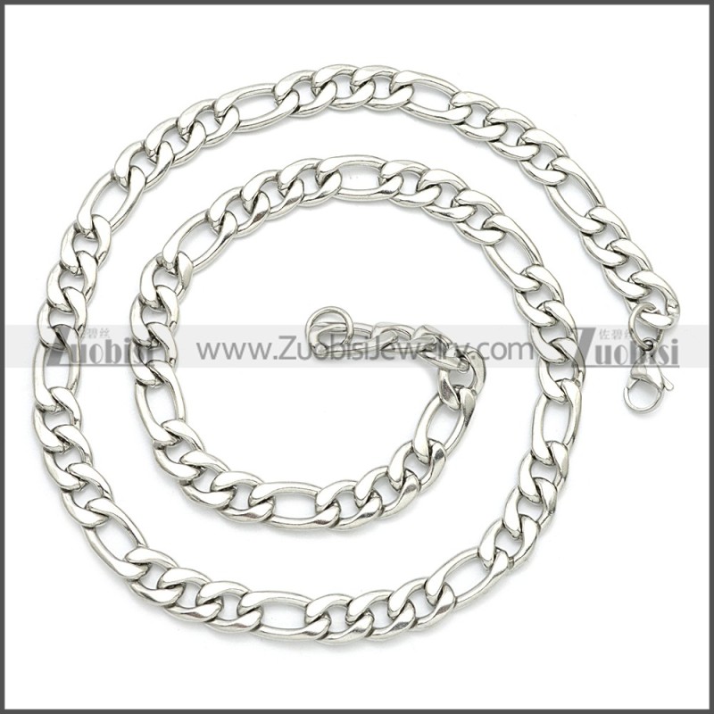Stainless Steel Figaro Chain Neckalce n003093SW3